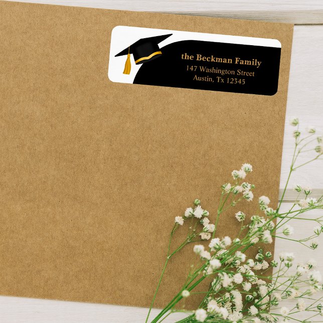 Black Gold Graduation Cap Return Address (Black Gold Graduation Cap Return Address Label)