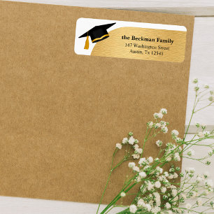 Black Gold Graduation Cap Return Address