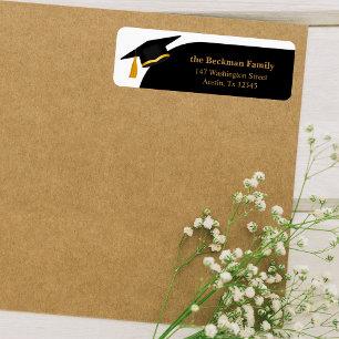Black Gold Graduation Cap Return Address
