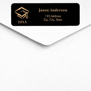 Black gold graduation cap return address