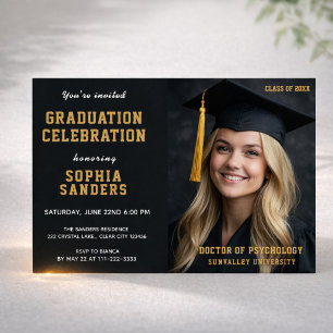 Black Gold Graduation Celebration Photo Invitation