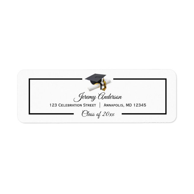 Black Gold Graduation Class Cap and Tassel Address (Front)