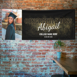 Black & Gold Graduation Congratulations Photo Banner