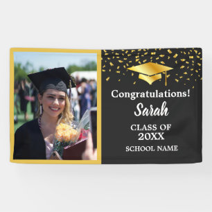 Black & Gold Graduation Custom Photo Class Of 2025 Banner