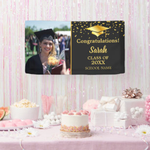 Black & Gold Graduation Custom Photo Class Of 2025 Banner