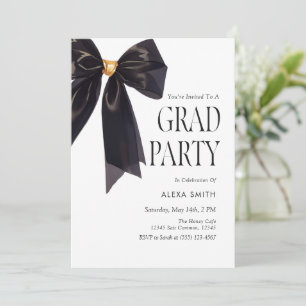 Black Gold Graduation Elegant Bow Luxury Invitation