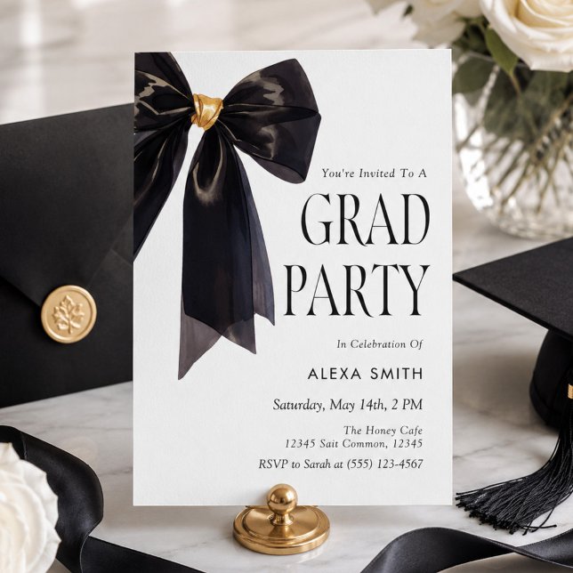 Black Gold Graduation Elegant Bow Luxury Invitation (Creator Uploaded)