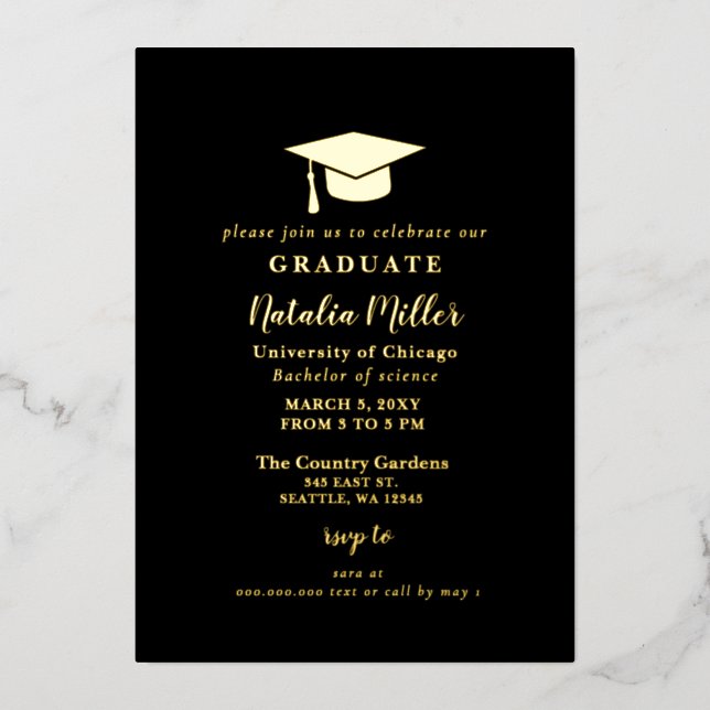 Black Gold Graduation Hat Graduation  (Front)