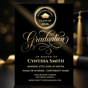 Black & Gold Graduation Invitation   Class of 2026