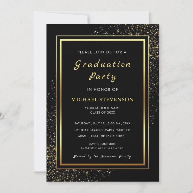 Black Gold Graduation Invitation Design Your Own (Front)