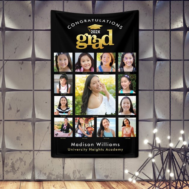 Black Gold Graduation K–12 Photo Collage Modern Banner (Creator Uploaded)