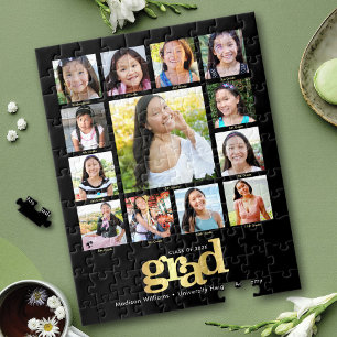 Black Gold Graduation K–12 Photo Collage Modern Jigsaw Puzzle