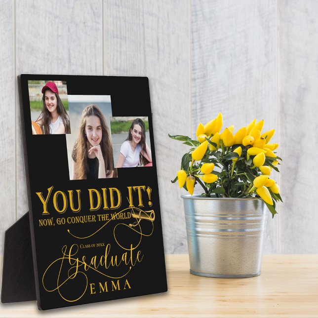 Black Gold Graduation Multi Photo Keepsake Gift Plaque (Black Gold Class of 2026 Graduation Photo Keepsake Plaque)