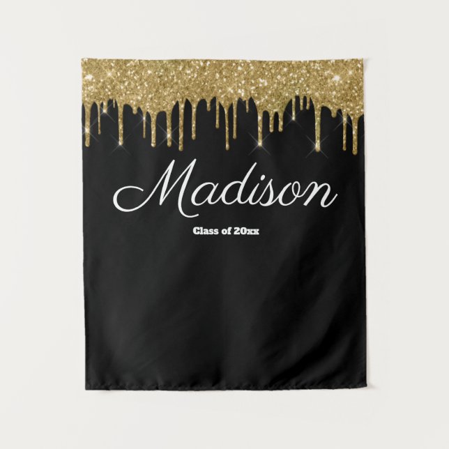 Black Gold Graduation Party Backdrop Class of 2022 Tapestry (Front)