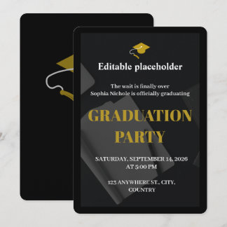 Black Gold Graduation Party Editable Invitation