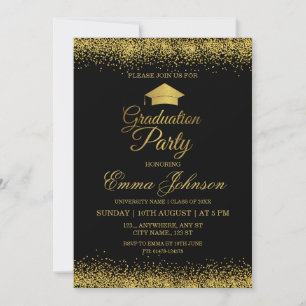 Black Gold Graduation Party Invitation