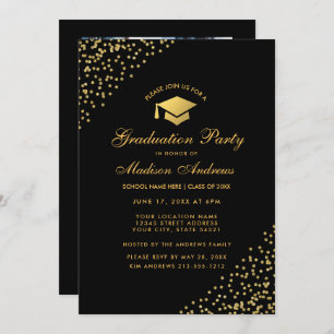 Black Gold Graduation Party Invite - Photo Back