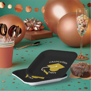 Black Gold Graduation Party Paper Plates