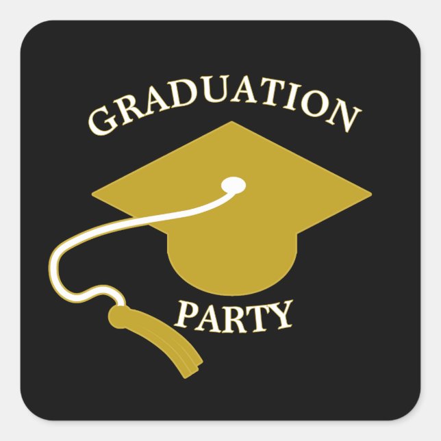 Black Gold Graduation Party Sticker Editable (Front)