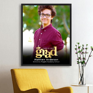 Black Gold Graduation Photo Bold Typography Modern Poster