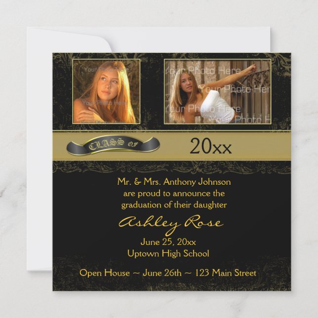 Black Gold Graduation Photo Card (Front)