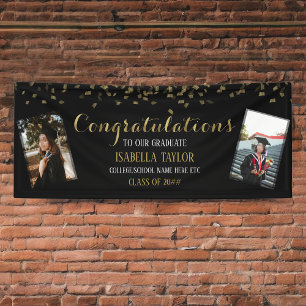 Black & Gold Graduation Photo Congratulations Banner