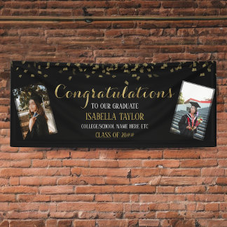 Black & Gold Graduation Photo Congratulations Banner