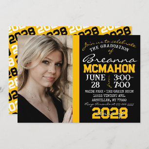 Black & Gold Graduation Photo Invitation