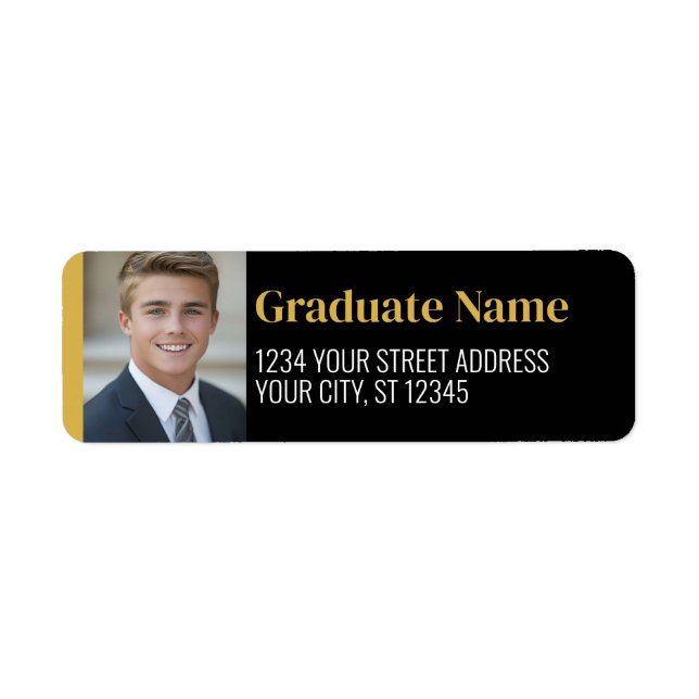 Black Gold Graduation Photo Return Address (Front)