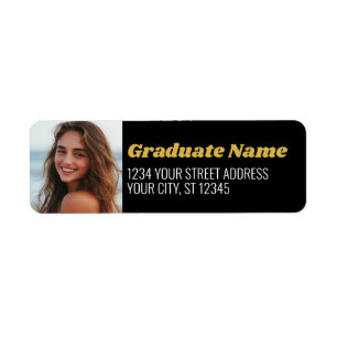 Black Gold Graduation Photo Return Address