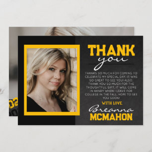 Black & Gold Graduation Photo Thank You Card