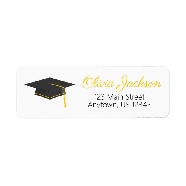 Black & Gold Graduation Return Address Label (Front)