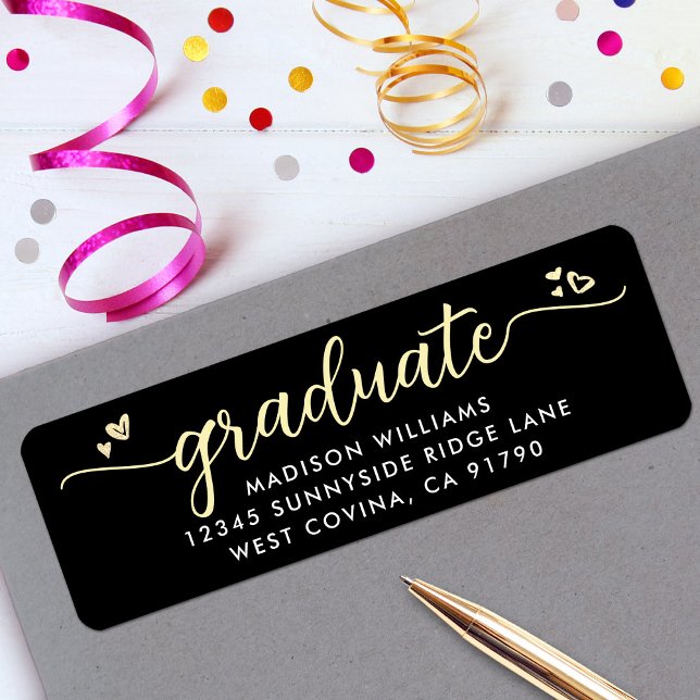 Black Gold Graduation Script Hearts Modern Address (Creator Uploaded)