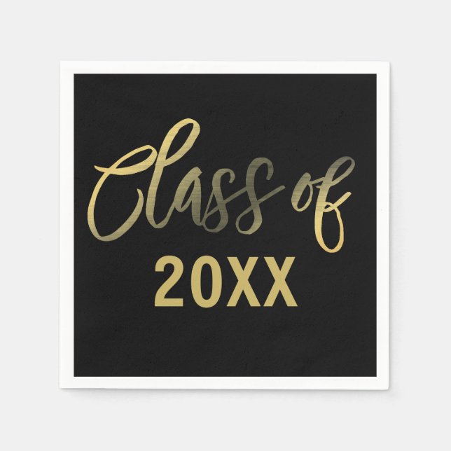 Black Gold Graduation Year Party Napkin (Front)