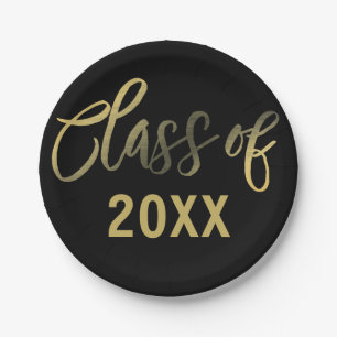 Black Gold Graduation Year Party Paper Plate