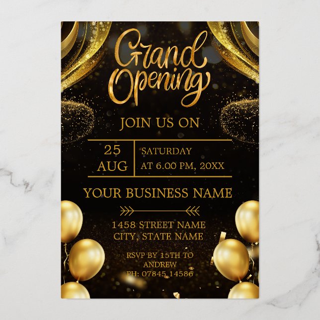 Black & Gold Grand Opening Invitation (Front)