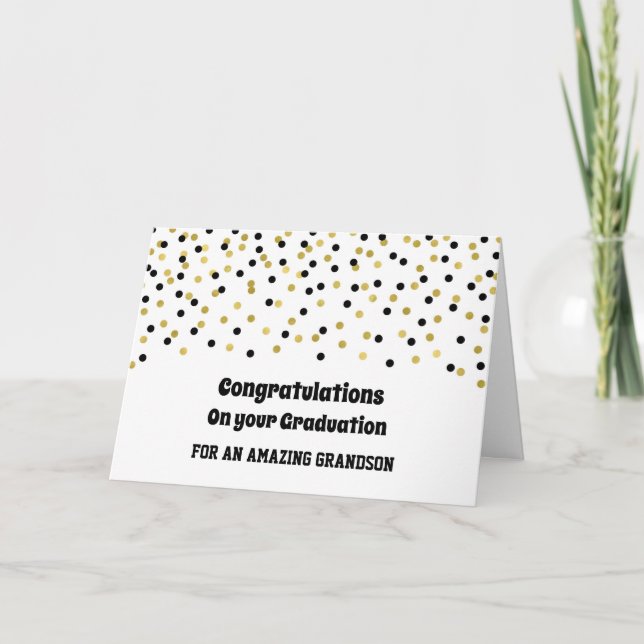 Black Gold Grandson Congratulations Graduation Card (Front)