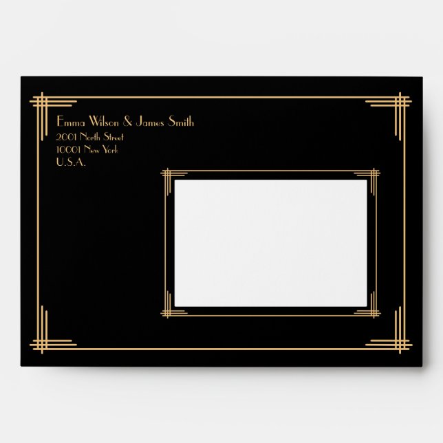 Black Gold Great Gatsby Art Deco Wedding Envelope (Front)