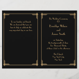 Black Gold Great Gatsby Art Deco Wedding Programs