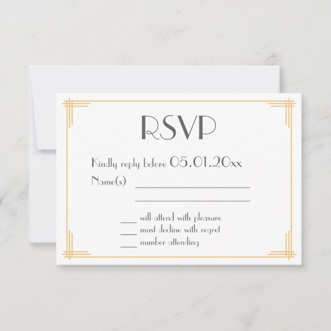 Black Gold Great Gatsby Art Deco Wedding RSVP Card (Front)