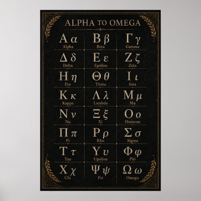 Black Gold Greek Alphabet Academic Library Chart (Front)