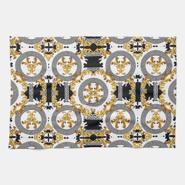 Black Gold Greek decoration Tea Towel (Horizontal)