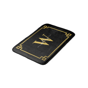 Black & Gold Greek Key Monogrammed Bath Mat