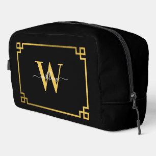 Black & Gold Greek Key Monogrammed Dopp Kit