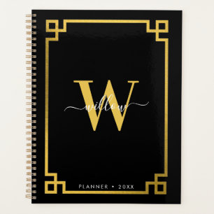 Black & Gold Greek Key Monogrammed Planner