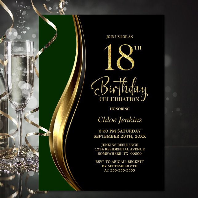 Black Gold Green 18th Birthday Party Invitation (Creator Uploaded)