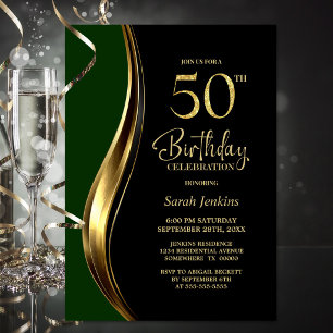 Black Gold Green 50th Birthday Party Invitation