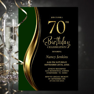 Black Gold Green 70th Birthday Party Invitation