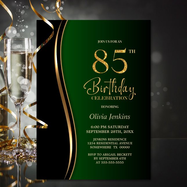 Black Gold Green 85th Birthday Party Invitation (Creator Uploaded)