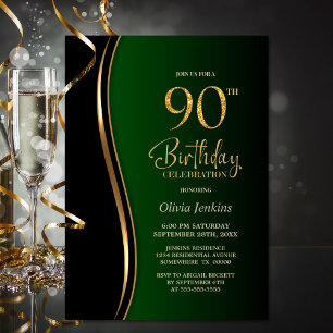 Black Gold Green 90th Birthday Party Invitation